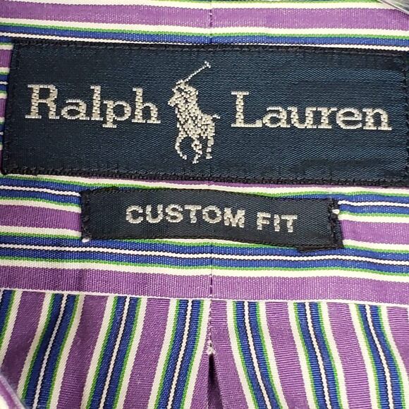 Polo Ralph Lauren Oxford Mens Large 16 Purple Stripe LS Button Down Shirt Vtg - Picture 4 of 10